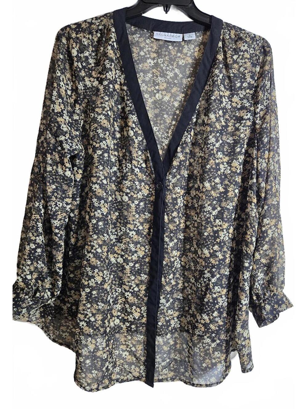 Sag Harbor Sheer Floral Button-Up Blouse Size 1X